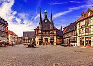 Wernigerode, Fachwerkromantik am Marktplatz von Wernigerode im Harz.
