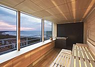 Sauna mit Panoramablick, Sauna mit Panoramablick im Radisson Blu Resort Swinemünde.